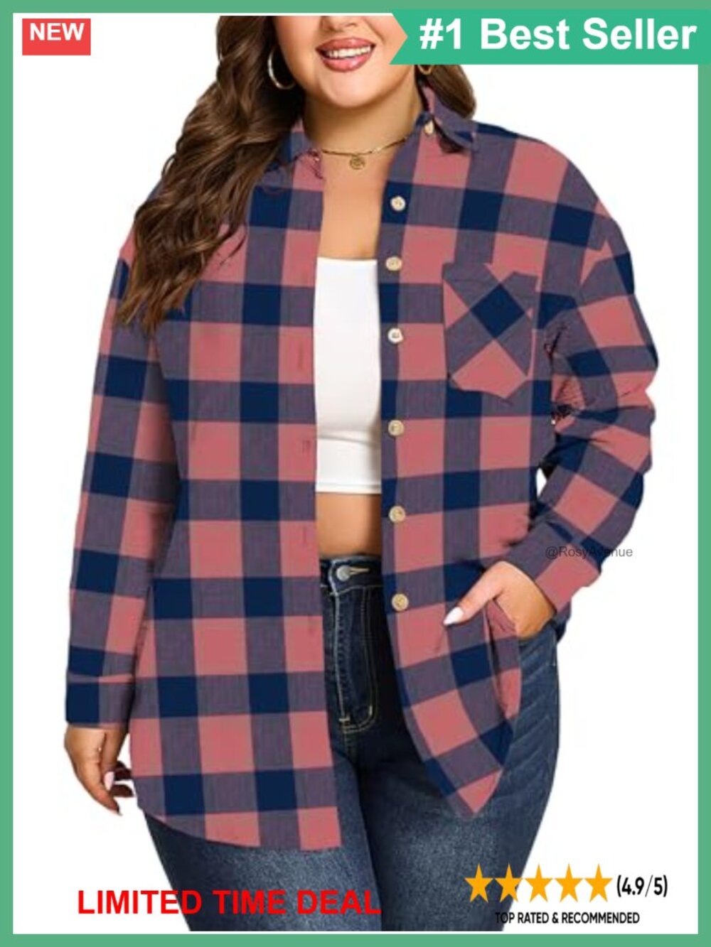 Womens Plus Size Plaid Flannel Button Down Shirt Long Sleeve